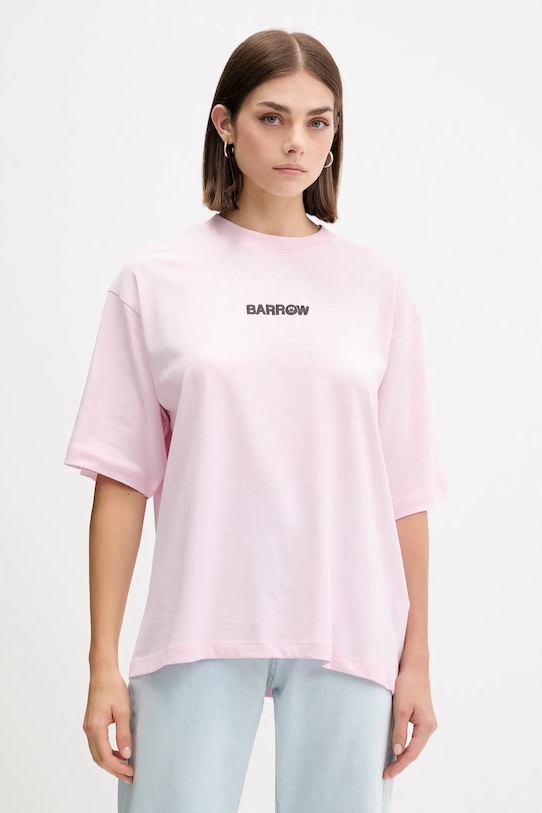 Βαμβακερό μπλουζάκι Barrow F5BWUATH049 ροζ AW25