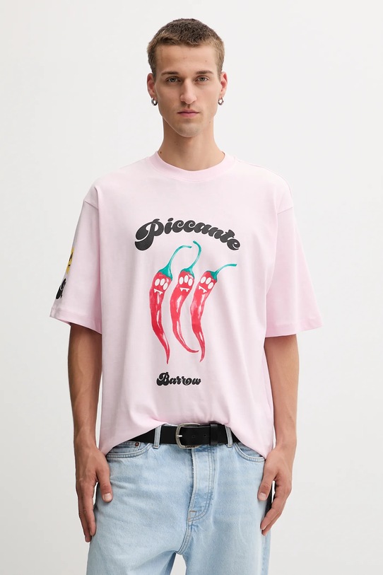 Βαμβακερό μπλουζάκι Barrow F5BWUATH079 ροζ AW25