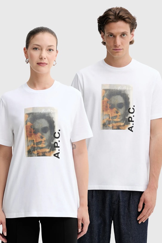 A.P.C. t-shirt bawełniany t-shirt jean portrait - gots nadruk biały COGYK.M26549