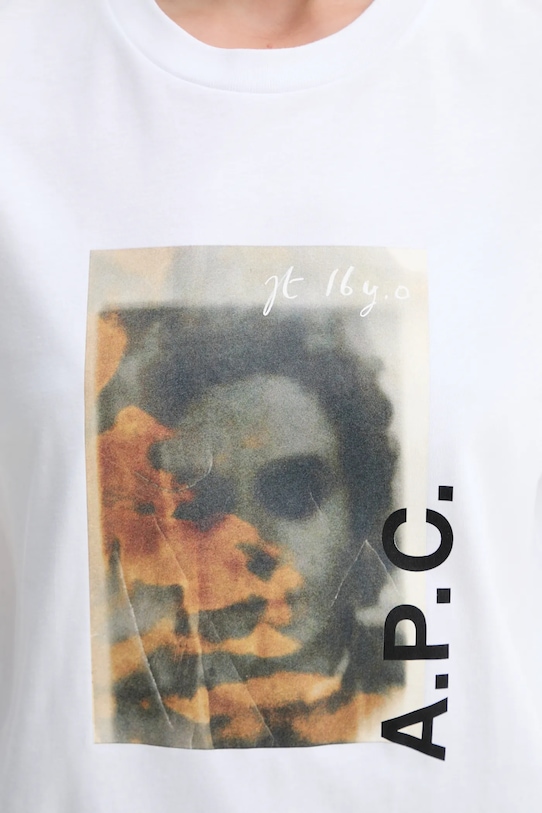 Bavlněné tričko A.P.C. t-shirt jean portrait - gots COGYK.M26549 bílá