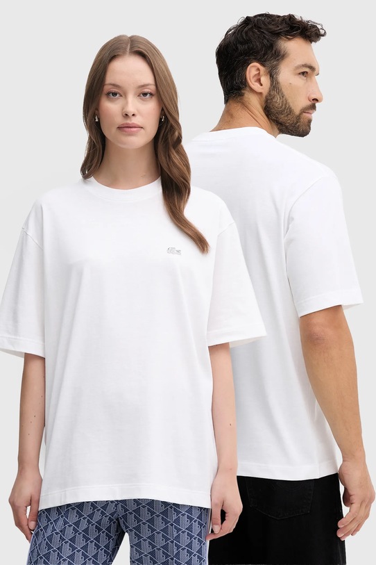 Βαμβακερό μπλουζάκι Lacoste χαλαρό λευκό TH7744