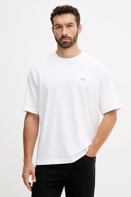 Βαμβακερό μπλουζάκι Lacoste λευκό TH7744