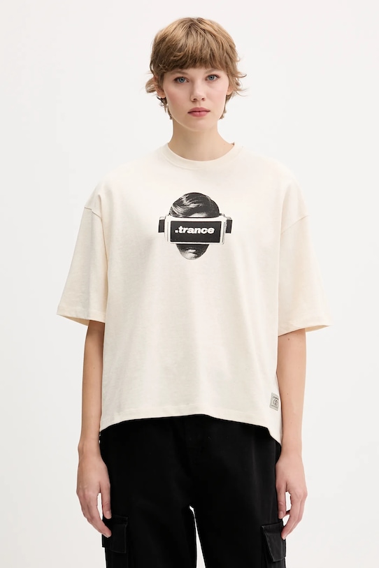 Βαμβακερό μπλουζάκι Kaotiko AR036.01S.G002 μπεζ AW25