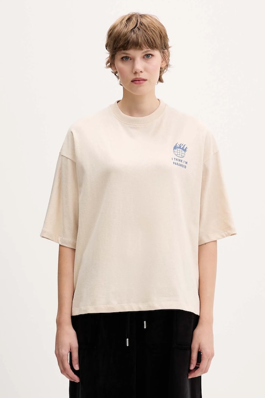 Βαμβακερό μπλουζάκι Kaotiko AR084.01.G002 μπεζ AW25