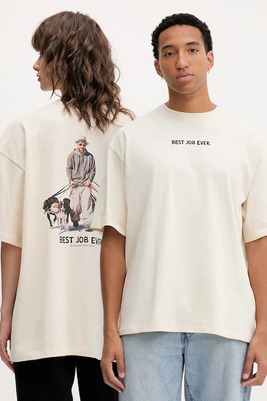 Bavlněné tričko Kaotiko kulatý béžová AR055.01S.G002