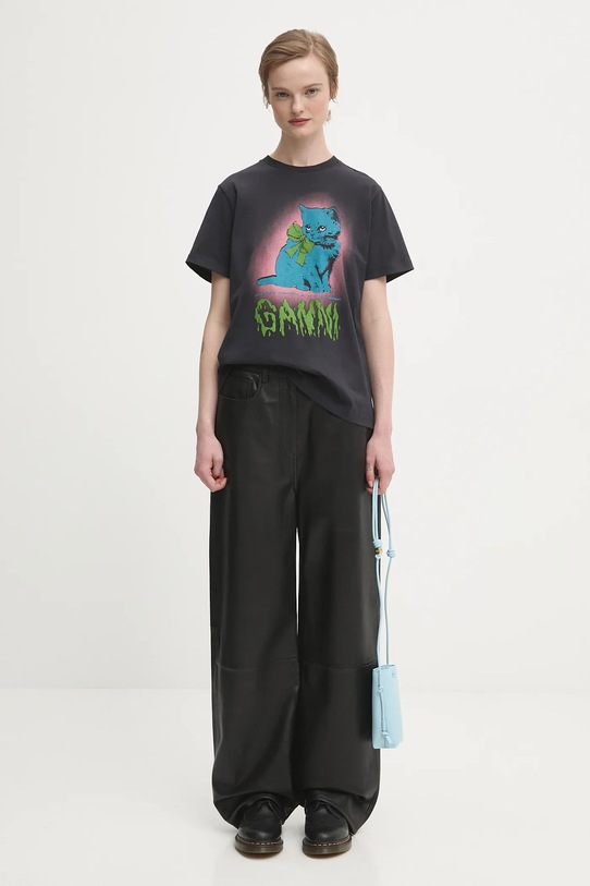 GANNI t-shirt bawełniany Basic Cotton Jersey Neon Kitty T4340
