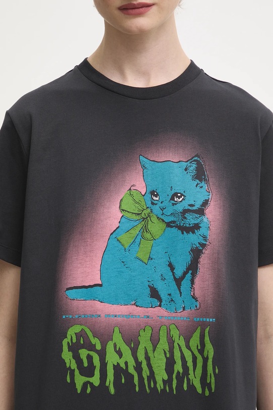 GANNI t-shirt bawełniany Basic Cotton Jersey Neon Kitty T4340