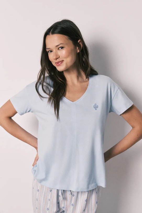 Oblečení women'secret dvoudílné pyžamo dámské bavlněné 3593072 modrá