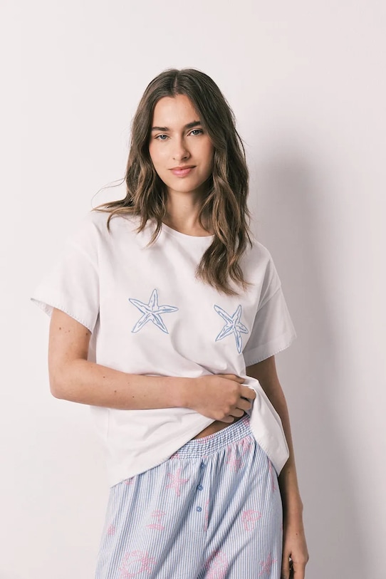 Oblačila women'secret dvodelna pižama ženska bombažna 3593068 bela