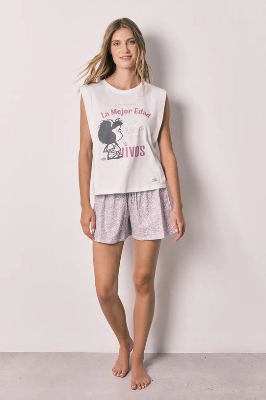 Oblečení women'secret dvoudílné pyžamo dámské bavlněné 3133527 bílá