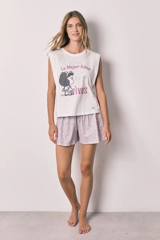 Oblečení women'secret dvoudílné pyžamo dámské bavlněné 3133527 bílá