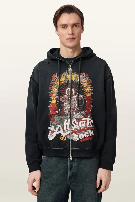 AllSaints bluza z kapturem męska bawełniana ROQUE czarny M027NE