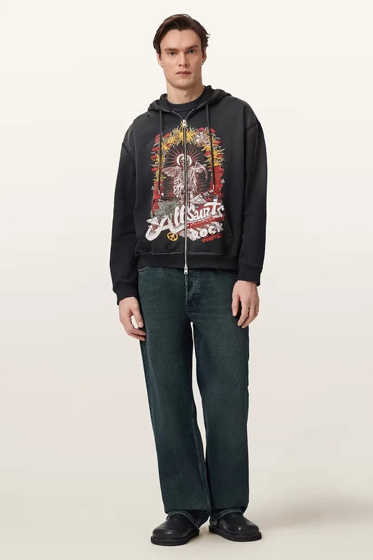 Odzież AllSaints bluza z kapturem męska bawełniana ROQUE M027NE czarny