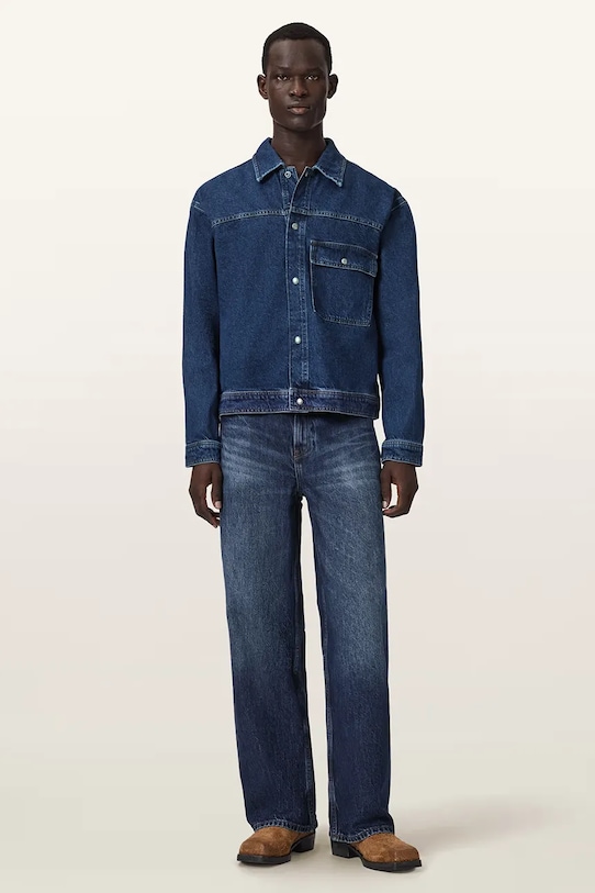 Ρούχα AllSaints Τζιν μπουφάν ανδρικό ντένιμ CAST M058OE σκούρο μπλε