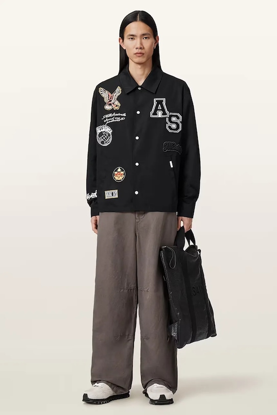 Ρούχα AllSaints πουκάμισο ανδρικό με βαμβάκι SOUNDMAN M031OE μαύρο