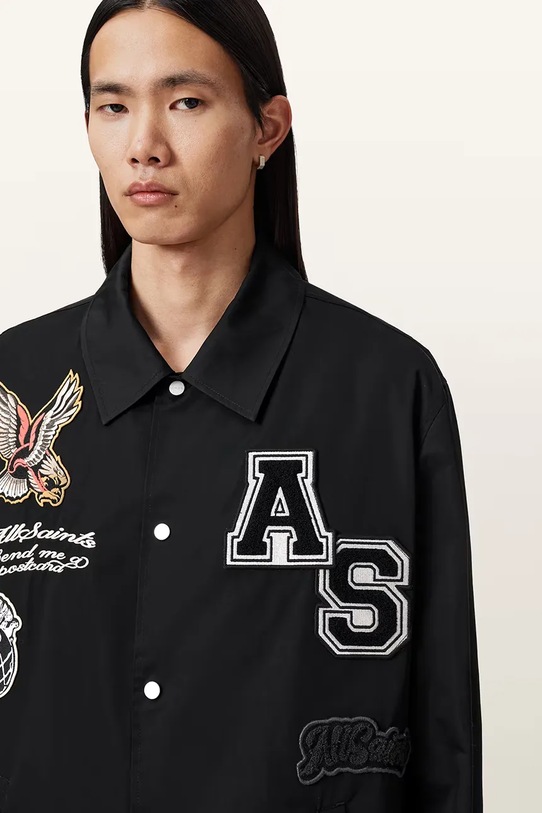 AllSaints košeľová bunda pánska s bavlnou SOUNDMAN čierna M031OE