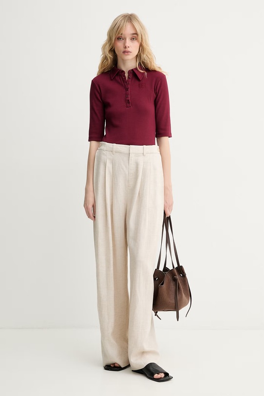 Gestuz polo damskie bawełniane z elastanem GZdrew 10910593 bordowy AW26