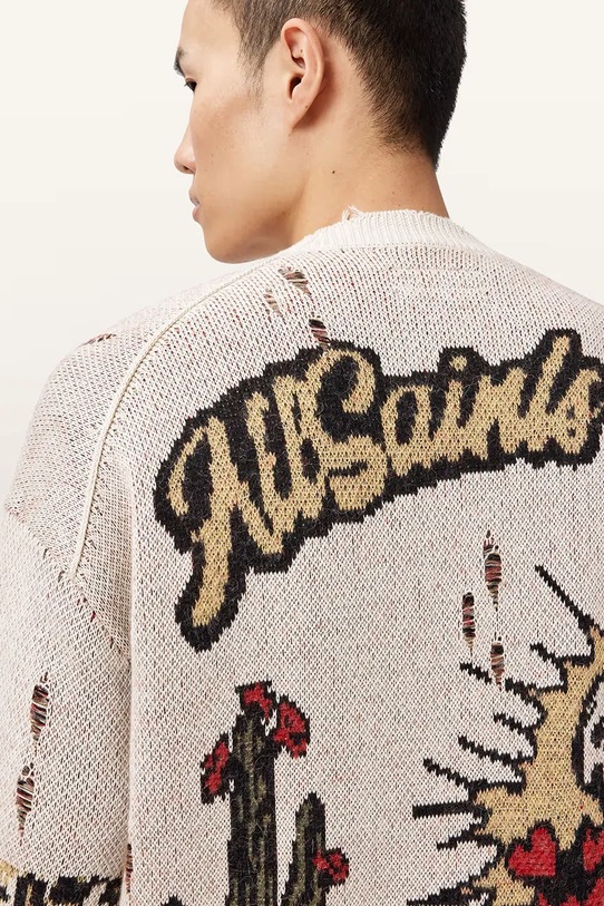 AllSaints kardigan męski z dodatkiem wełny FOXX M052KE beżowy