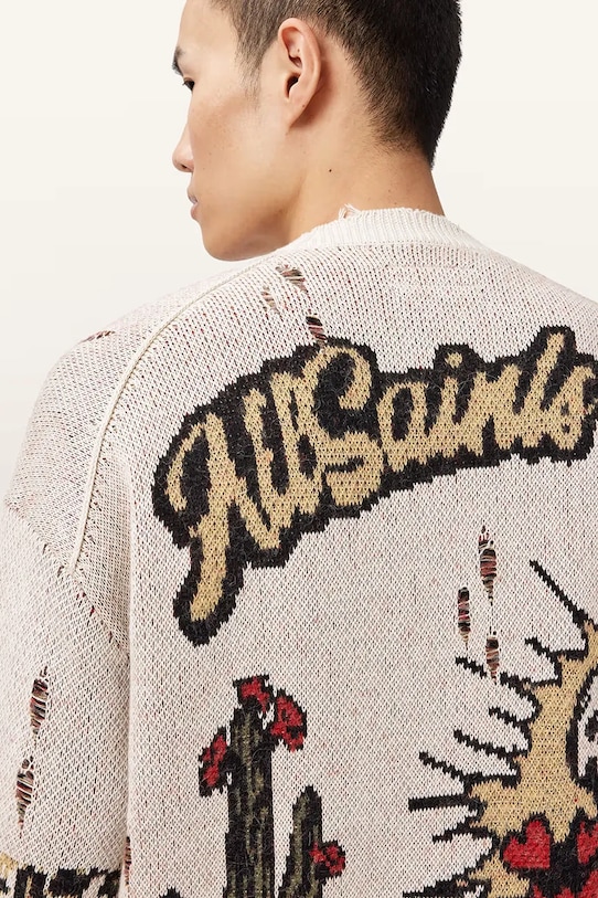 AllSaints kardigan męski z dodatkiem wełny FOXX M052KE beżowy