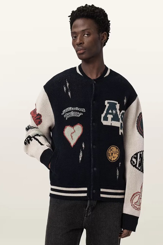 AllSaints kardigan męski bawełniany CHASE czarny M044KE