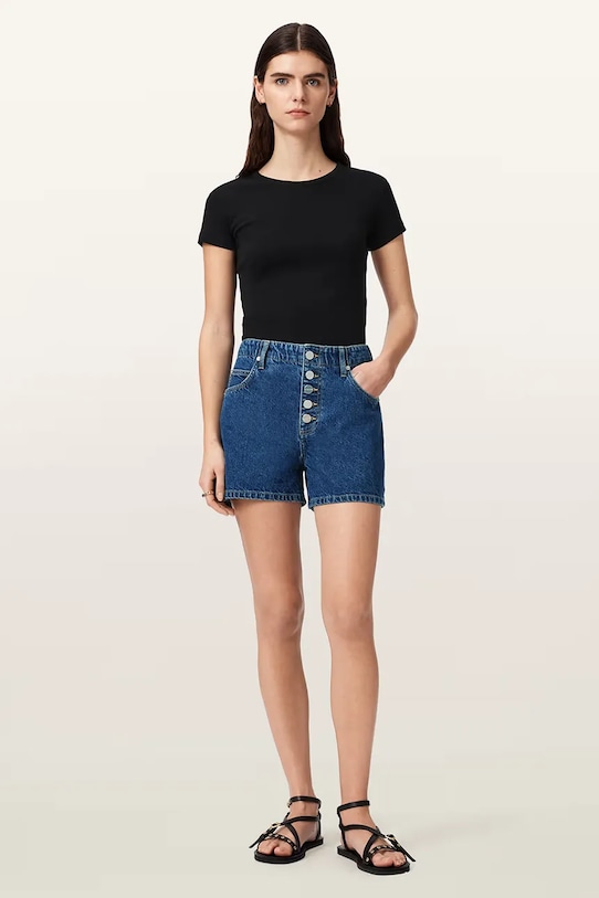 Odzież AllSaints szorty damskie jeansowe TAY W051EE granatowy