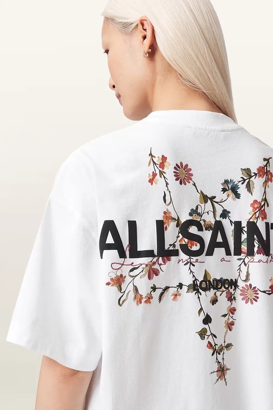 AllSaints oversize kratka majica ženska bombažna PENTACLE W171JE bela