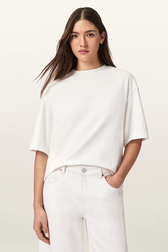 AllSaints oversize kratka majica ženska bombažna ESME W131JE bela AW26