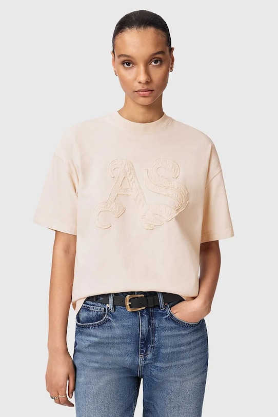 AllSaints T-shirt damski bawełniany INSIGNIA beżowy W125JE