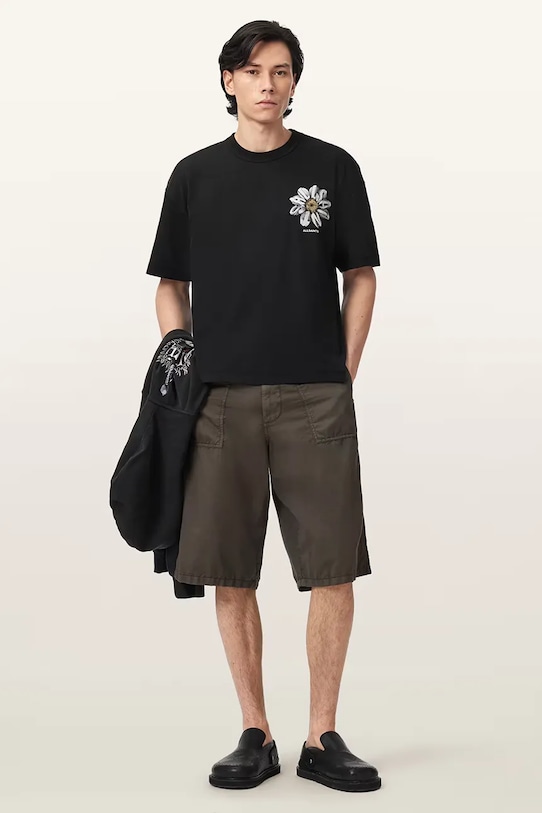 Одежда AllSaints футболка оверсайз для мужчин из хлопка PETALS M062PE чёрный