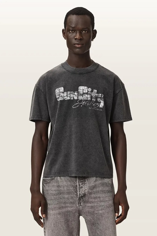 AllSaints T-shirt basic męski bawełniany SUN czarny M056PE