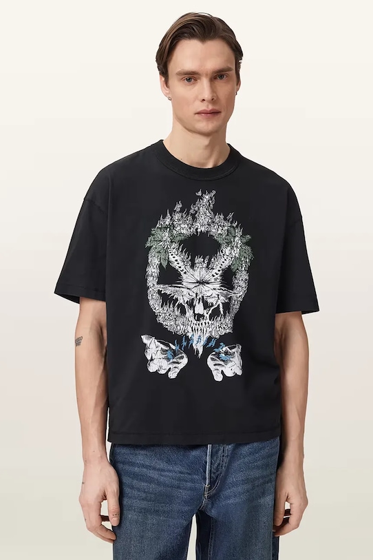 AllSaints T-shirt męski bawełniany PALM czarny M045PE