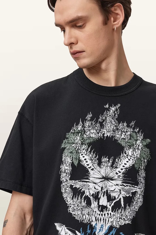 AllSaints T-shirt męski bawełniany PALM czarny M045PE