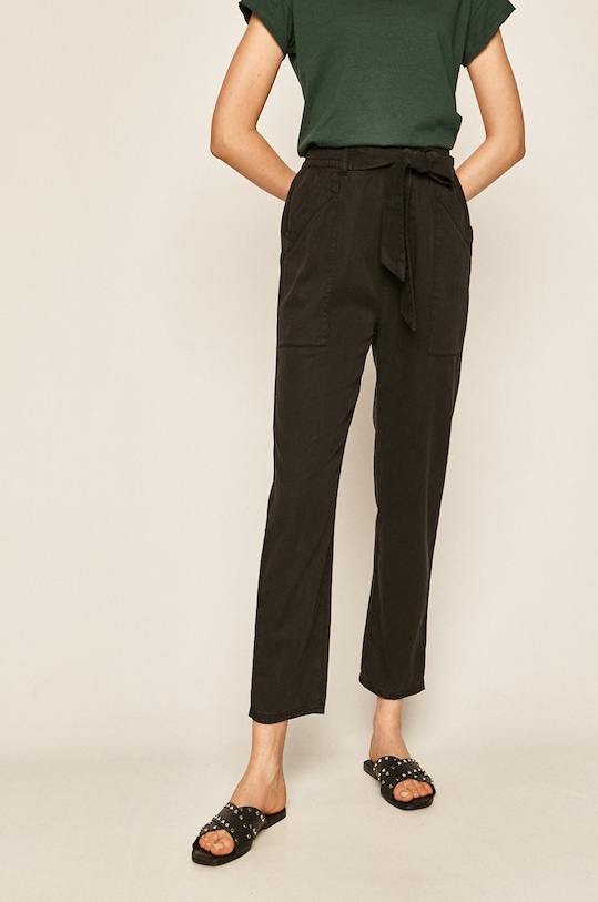 Spodnie damskie wiązane w pasie czarne tkanina czarny RS20.SPD062