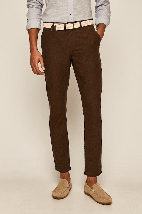 Spodnie męskie lniane brązowe prosty brązowy RS20.SPM062