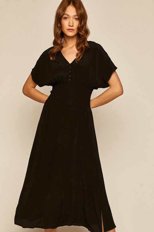 Sukienka damska rozkloszowana czarna midi czarny RS20.SUD880