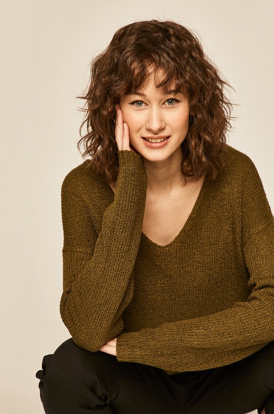 Sweter damski ze spiczastym dekoltem zielony pozostałe zielony RS20.SWD303