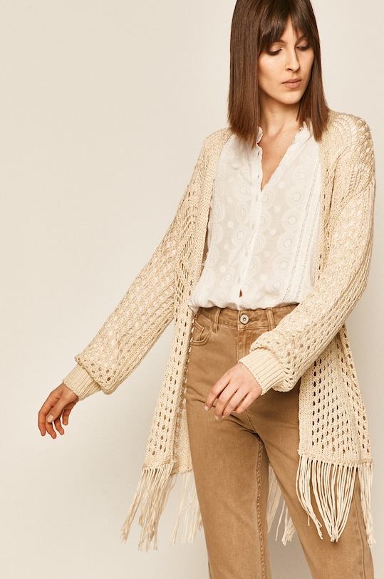 Sweter damski z frędzlami kremowy beżowy RS20.SWD600
