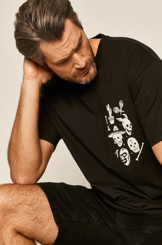T-shirt męski z nadrukiem czarny okrągły czarny RS20.TSM800