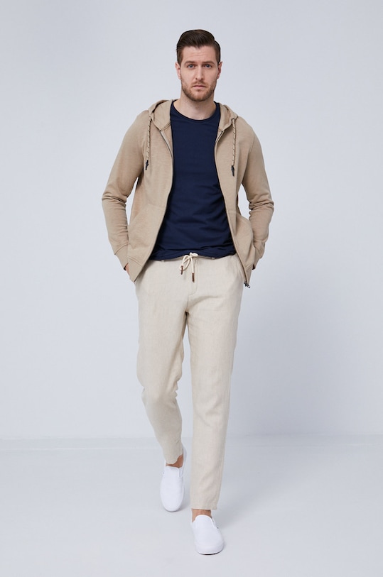 Bawełniana bluza męska z kapturem beżowa gładkie beżowy RS21.BLMA12