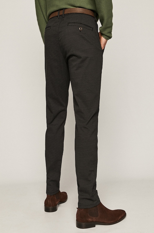 Odzież Spodnie męskie w drobny wzór z paskiem czarne RS21.SPM030 czarny