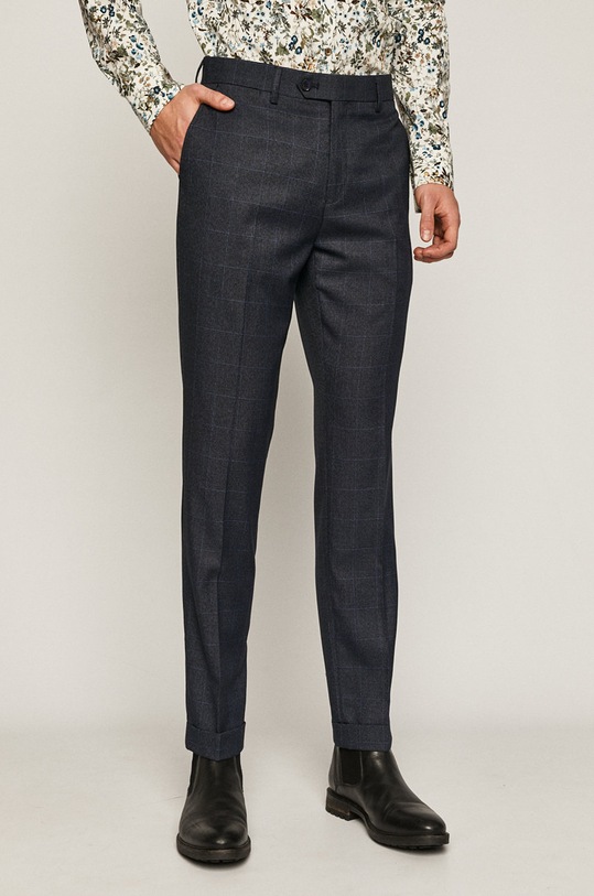 Spodnie męskie slim z tkaniny w kratę granatowe tkanina granatowy RS21.SPM303