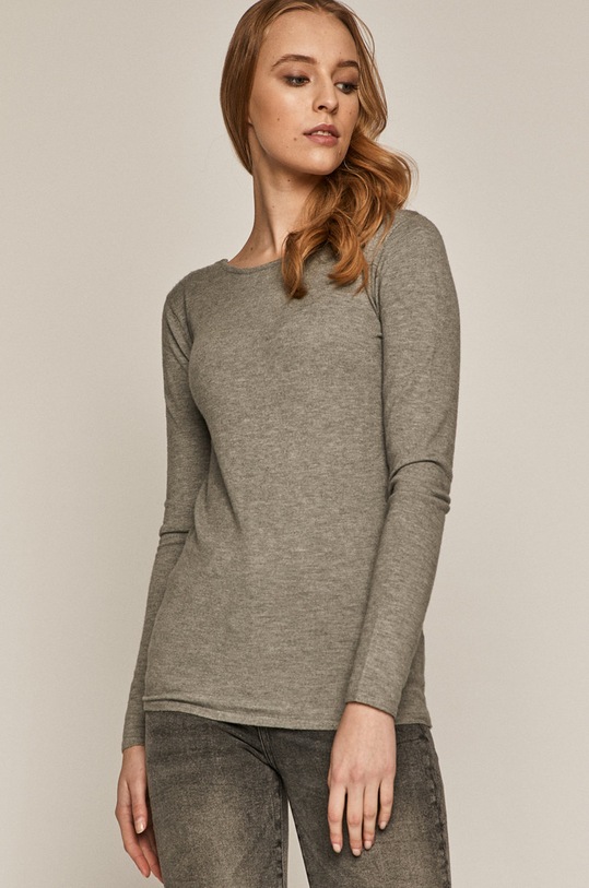 Sweter damski z dekoltem z gładkiej dzianiny szary pozostałe szary RS21.SWD040