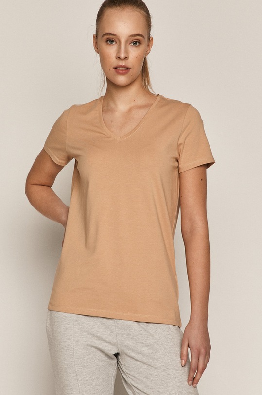T-shirt damski z bawełny organicznej beżowy Planet friendly beżowy RS21-TSD040
