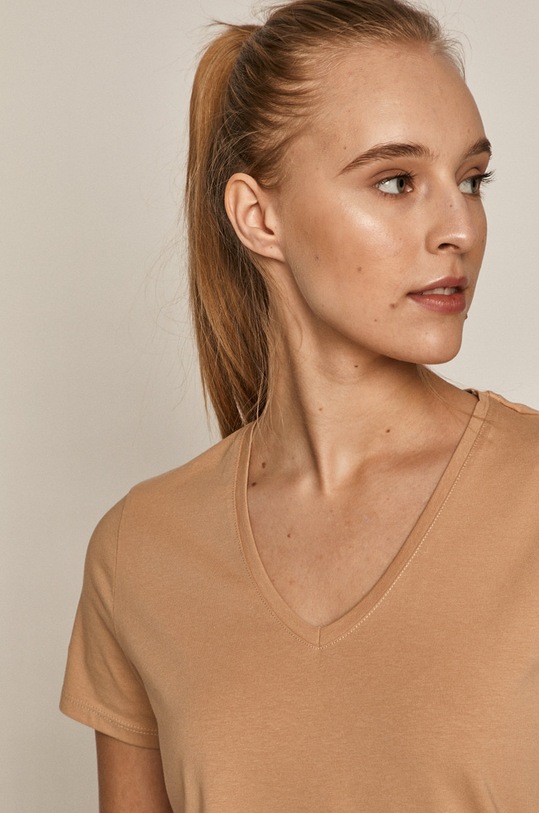 T-shirt damski z bawełny organicznej beżowy beżowy RS21-TSD040