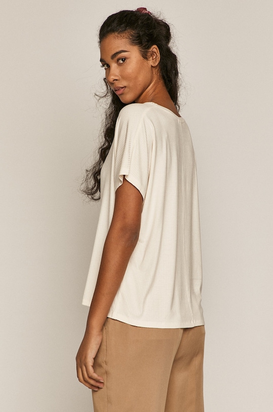 Odzież T-shirt damski oversize z prążkowanej dzianiny kremowy RS21.TSD072 beżowy