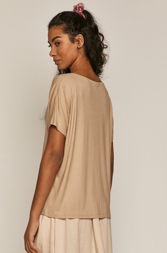 Odzież T-shirt damski oversize z prążkowanej dzianiny beżowy RS21.TSD072 beżowy