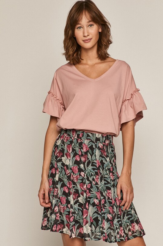 T-shirt damski z falbankami z bawełny organicznej różowy różowy RS21.TSD500