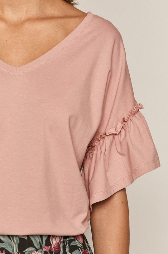 T-shirt damski z falbankami z bawełny organicznej różowy RS21.TSD500 różowy