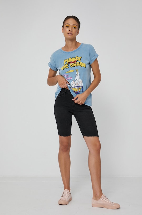 T-shirt bawełniany damski z nadrukiem Pinky and the Brain niebieski RS21.TSDC23 niebieski RS21