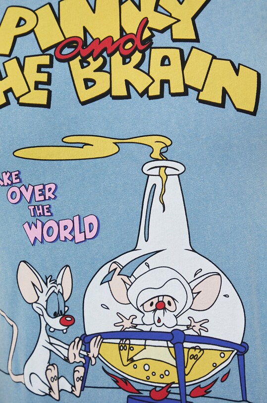 T-shirt bawełniany damski z nadrukiem Pinky and the Brain niebieski RS21.TSDC23